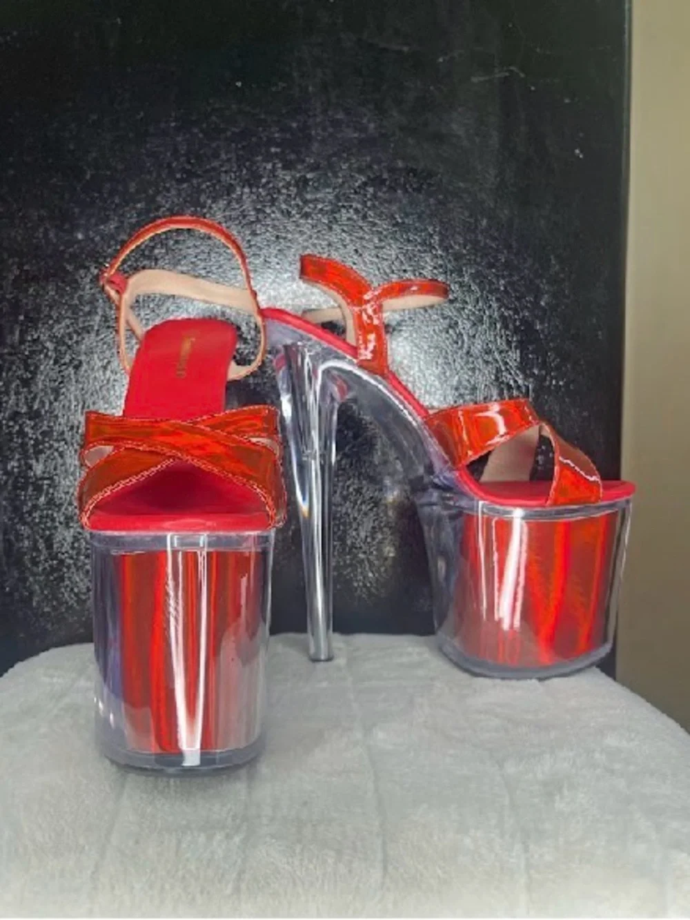 Red Platform Ankle-Strap Heels - Women's Dress Sandals